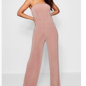 boohoo Strapless Wide Leg Sparkle Jumpsuit
